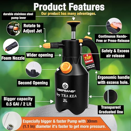 Premium 2L Handheld Pump Sprayer Adjustable Watering Nozzle Continuous Spray Bottle for Gardening and Household Cleaning – Heavy Duty Chemical Resistant