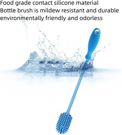 Silicone Bottle Cleaning Brush with Long Handle, BPA Free 12.5" Water Bottle Cleaner for Baby Bottles, Hydro Flask, Sports Bottle, Vase, Glassware, Perfect for Smaller Diameter Bottle Openings