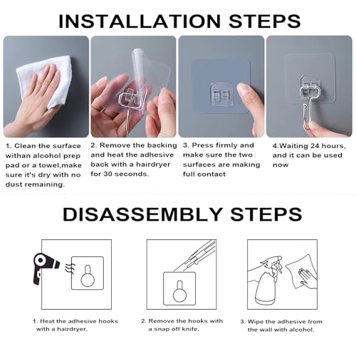 ZESLMG Large Adhesive Hooks for Hanging, 22 Pack Self Sticky Wall Hooks Heavy Duty 15lb Clear, Removable Shower Hook No Damage for Towel Key Coat Wreath Picture Outdoor Bathroom Kitchen, Waterproof - size: 22 Separable Large Hook