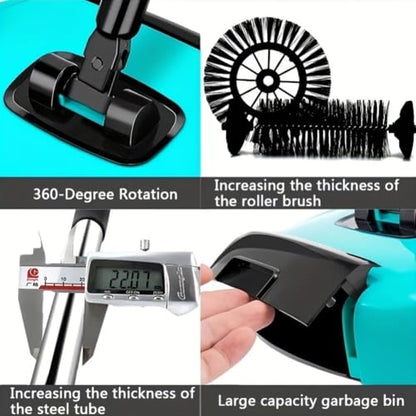 Manual Carpet Sweeper - 3-in-1 Hand Push Floor Cleaner with 360° Rotating Mop, Dustpan & Trash Bin for Hardwood and Ceramic Tile Cleaning - color: Blue