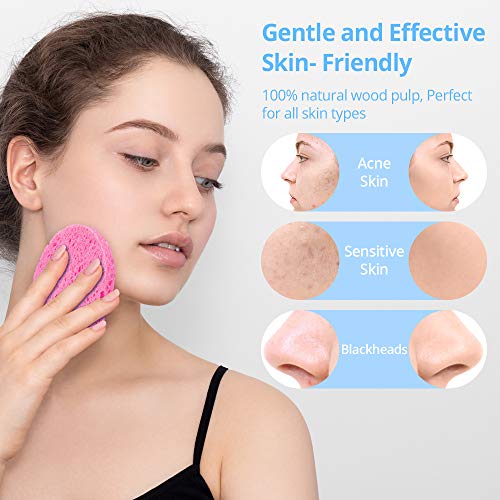Natural Facial Cleansing Sponges- 20 Count Compressed Facial Sponges Cellulose Reusable Soft Cosmetic Esponjas para Faciales for Professional Makeup Removal, Facials Spa, Exfoliator, Skin Massage - color: Pink