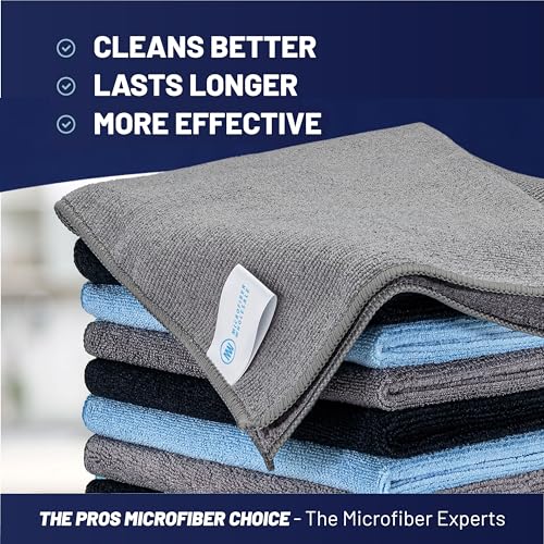 MW Pro Microfiber Cleaning Cloth | Black Gray Blue | 12 Pack | 16” x 16” | All Purpose Microfiber Towels - Clean, Dust, Polish, Scrub, Absorbent - color: Black, Gray, Blue