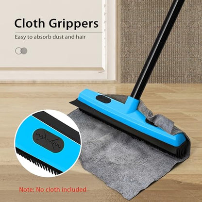 JEHONN Rubber Broom Carpet Rake Brush for Pet Hair with Squeegee, 52.8 inches Long Handle Silicone Fur Scraper Removal Tool with Detailing Lint Comb for Rug, Tile, Hardwood Floor Cleaning (Blue) - color: Blue