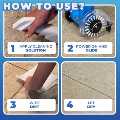 Electric Stand-Up Grout Cleaning Machine – Compact Lightweight Floor Scrubber for Tile, Bathroom & Kitchen Grout Lines | Easy-to-Use Deep Cleaner for Ceramic & Porcelain Tile Floors (Small) - style: Small Bundle