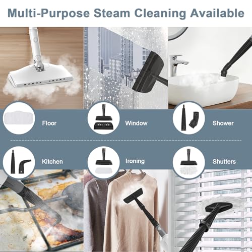 Steam Cleaner, 6 in1 Rotated Steam Mop Cleaner with 2 Modes, 2 Microfiber Pads, 400ML Removable Tank, 23FT Power Cable, Detachable Steam Mops for Floor, Laminate Floor, Tiles Cleaning (White) - color: White