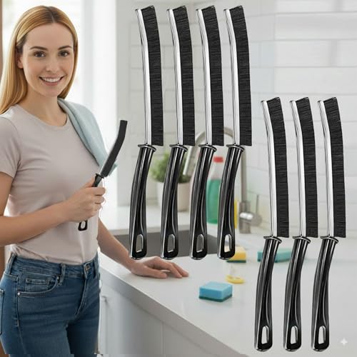 Crevice Cleaning Brushes for Deep Cleaning 7 Pack, Narrow Grout and Gap Scrub Brush Set for Shower, Tile, Sink, Kitchen, Toilet, Bathroom, Household Small Space Cleaning Tool Black