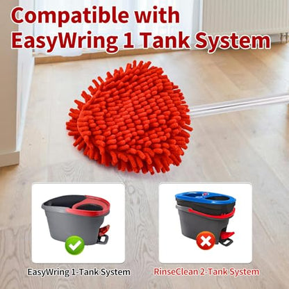 4 Pack Mop Head Replacement Compatiable with Ocedar EasyWring ,Mop Heads Refill for Easywring Spin 1 Tank System - Microfiber Chenille, Easy to Replace,Deep Floor Cleaning and Machine Washable