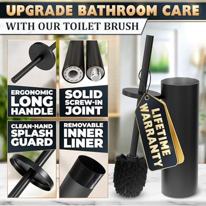 Black Toilet Brush and Holder Set - Scratch Resistant Black Toilet Bowl Brush and Holder with Soft Bristles Replaceable Head, Protection from Splashes, and Compact Design - for Effective Cleaning - color: Black