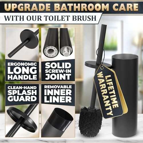 Black Toilet Brush and Holder Set - Scratch Resistant Black Toilet Bowl Brush and Holder with Soft Bristles Replaceable Head, Protection from Splashes, and Compact Design - for Effective Cleaning - color: Black