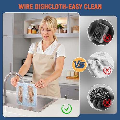 2-Sided Cleaning Dish Towels for Kitchen Microfiber Wash Cloths,15pcs Non Scratch Wire Dishcloth,Wire Dishcloth Home Essentials-Reusable Steel Wool Scrubber Washcloths,Set for Pans Sinks & Cookware