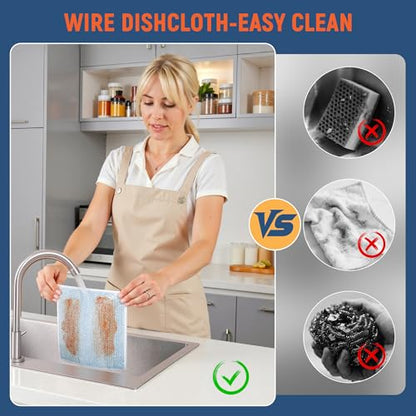 2-Sided Cleaning Dish Towels for Kitchen Microfiber Wash Cloths,15pcs Non Scratch Wire Dishcloth,Wire Dishcloth Home Essentials-Reusable Steel Wool Scrubber Washcloths,Set for Pans Sinks & Cookware