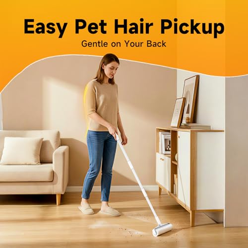 Large Floor Lint Roller with Extendable Long Handle, 9.45" Extra Wide Sticky Roller, 400 Sheets with 3 Refills, Heavy Duty Pet Hair Remover for Floor, Carpet, Couch & Hard-to-Reach Areas - size: 4 Pack Floor Roller