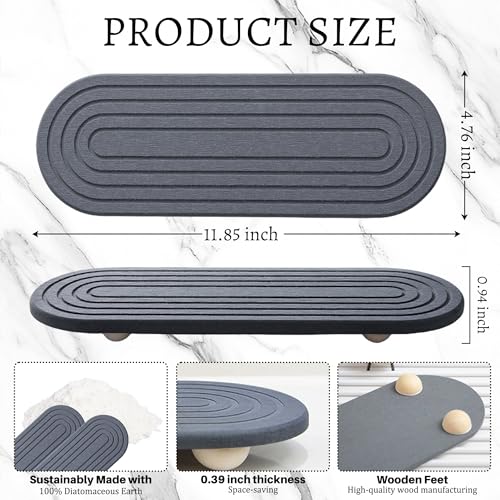 Instant Dry Sink Caddy Organizer, Fast Drying Sink Caddy, Water Absorbing Stone Sponge Holder for Kitchen and Bathroom Countertop with Natural Loofah and Wooden Feet - color: Dark Gray