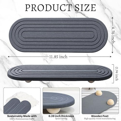Instant Dry Sink Caddy Organizer, Fast Drying Sink Caddy, Water Absorbing Stone Sponge Holder for Kitchen and Bathroom Countertop with Natural Loofah and Wooden Feet - color: Dark Gray