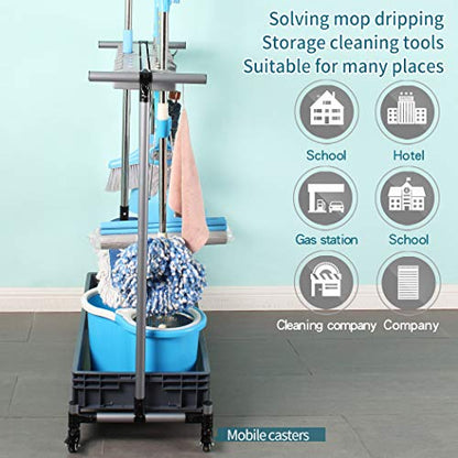 broom and mop holder put wet mops movable Commercial mop rack cleaning tool cart storage for garden garage organizer mop drain rack - size: 16slots