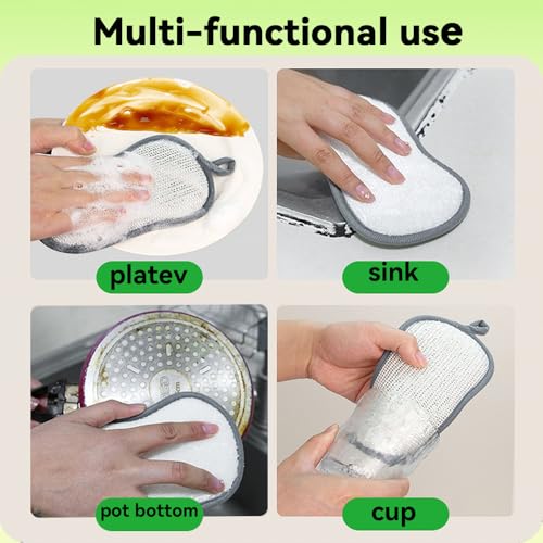 Cleaning Sponges, Multipurpose Heavy Duty Scrub Sponges, Double-Sided Sponge with Silver Stainless Steel and Multi-Layer Fiber, Kitchen Sponges for Cleaning Around The Home, Bathroom & More (5)