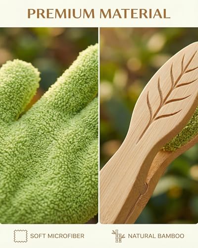 3-Piece Plant Leaf Cleaning Set, Includes 1 Microfiber Cleaning Tongs and 2 High-Density Dusting Gloves, Washable Reusable Houseplant Care Kit for Foliage, Window Blinds & Delicate Home Dusting