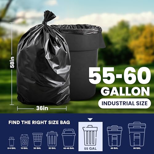 Plasticplace 55-60 Gallon Trash Bags │ 1.5 Mil │ Black Heavy Duty Garbage Can Liners │ 36” x 58” (100 Count) - style: 1.5 mil. - 36" x 58"