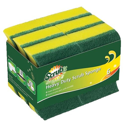 (6 Pack) Heavy Duty Scrub Sponges by SCRUBIT – Kitchen Dish, Sink and Bathroom Cleaning Scrubber Sponge - with Non-Smell Scouring Pad - size: 6 Count (Pack of 1)