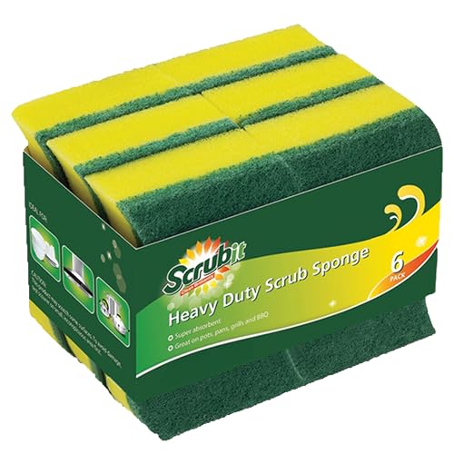 (6 Pack) Heavy Duty Scrub Sponges by SCRUBIT – Kitchen Dish, Sink and Bathroom Cleaning Scrubber Sponge - with Non-Smell Scouring Pad - size: 6 Count (Pack of 1)