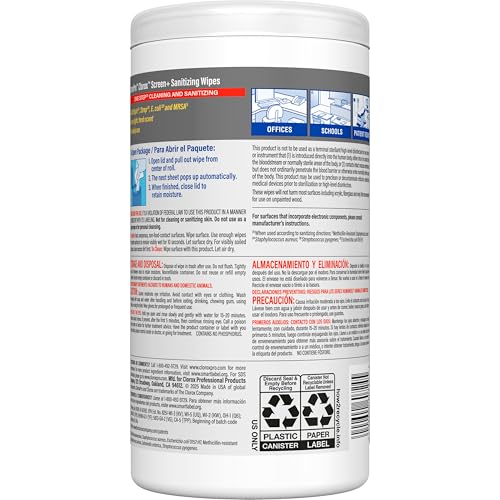 CloroxPro Clorox Screen+ Sanitizing Wipes, Bleach Free Cleaning Wipes, Citrus Blend Scent, 75 Count - size: 75 Count (Pack of 1)