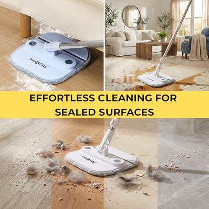 True & Tidy® TrueClean Spin Mop 2.0 w/Detachable Inner Bucket, Self Standing, Separates Clean and Dirty Water, Foldable Square Mop Head, Triple Jet Stream w/Hidden Brush, Replaceable 2pc Pads - size: Mop & Bucket w/ 2 Mop Pads