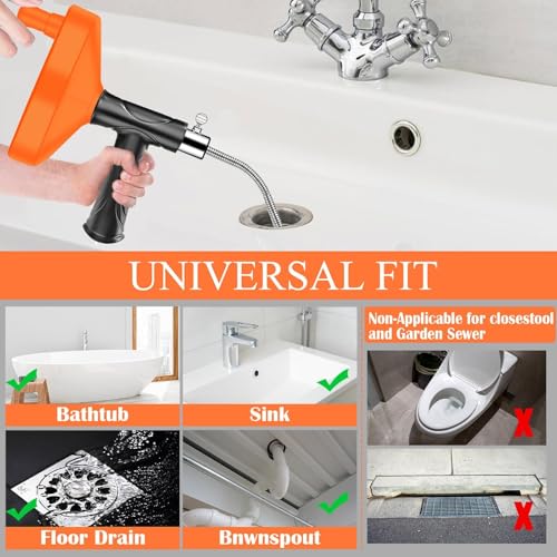 33 Feet Drain Snake Auger, Plumbing Snake Drain Hair Clog Removal Tool, Sink Unclogger Drain, Heavy Duty Drum Auger, Cleaner Tool for Bathroom Kitchen Tub Shower Drain Clog Remover with Gloves，Orange
