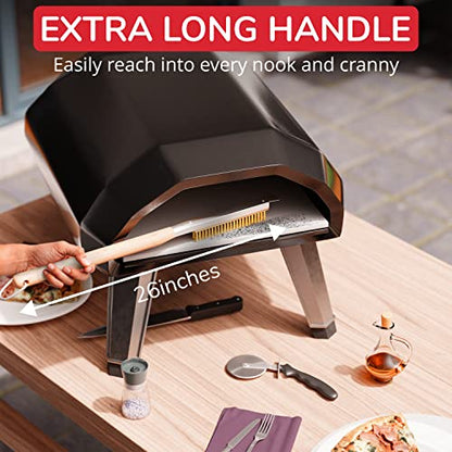 Senwosa 26” Pizza Oven Brush with Stone Scraper - Heat Resistant Stainless Steel Bristles, Extra Long Handle - Compatible with Ooni, Gozney & Similar Ovens - Includes Spare Head - size: 26 inch