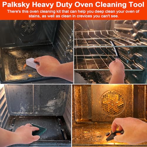 Palksky Heavy Duty Oven Cleaner Tools, Oven Cleaning Accessories, Oven Cleaning Kit with Crevice Cleaning Brush, Razor Blade Scraper, Pumice Stone, Cleaning Rags