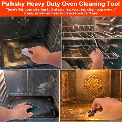 Palksky Heavy Duty Oven Cleaner Tools, Oven Cleaning Accessories, Oven Cleaning Kit with Crevice Cleaning Brush, Razor Blade Scraper, Pumice Stone, Cleaning Rags