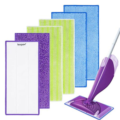 6 Pack Reusable Mop Pads Compatible with Swiffer Wet Jet, Microfiber Mop Refill Pads Replacement Pads for Swiffer WetJet, Machine Washable Perfectly for All Floor Surfaces Cleaning