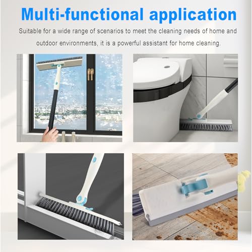 Grout Brush with Long Handle V Shape Floor Scrub Brush Stiff Bristle Grout Scrubber for Cleaning Bathroom Garage Kitchen Wall Tub Tile (1, Grey) - color: Gray