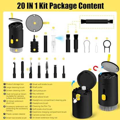 walrfid Laptop Phone Screen Cleaner Kit, Computer Keyboard Brush Cleaning Spray for iPhone AirPods MacBook iPad, 20-in-1 Electronic Device Clean Tool for Camera Earbud Car Screens (Black) - color: Black