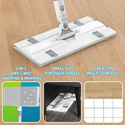 Disposable Pad Flat Mop for Floor Cleaning, 15.7 in (40 cm) Aluminum Base, 52 in Aluminum Handle, Includes 20 Dry Pads + 20 Wet Pads, Hands-Free Easy Clean – LJGG (Gray/White) - size: 51.7 in Handle, 10.8 x 5.1 in Mop Head