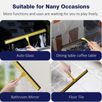 TOOVEM 12 Inch Shower Squeegee for Glass Doors, Window, Bathroom, Car Windshield, Shower Cleaning Tools with S Hook, Square Sticky Hook（Gold） - style: Gold 12 inch