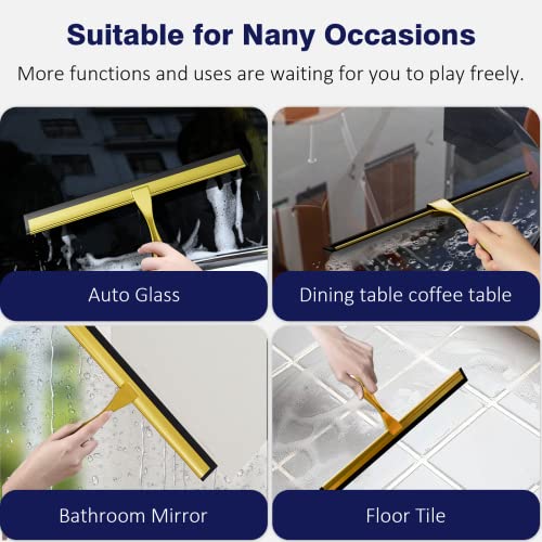 TOOVEM 12 Inch Shower Squeegee for Glass Doors, Window, Bathroom, Car Windshield, Shower Cleaning Tools with S Hook, Square Sticky Hook（Gold） - style: Gold 12 inch