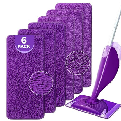 Reusable Mop Pads for Swiffer Wet Jet-12"x5.5",6 Pack Chenille and Microfiber Wet Jet Pads Refills,Machine Washable Pads for Multi-Surface Floor Cleaning