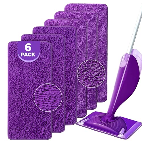 Reusable Mop Pads for Swiffer Wet Jet-12"x5.5",6 Pack Chenille and Microfiber Wet Jet Pads Refills,Machine Washable Pads for Multi-Surface Floor Cleaning