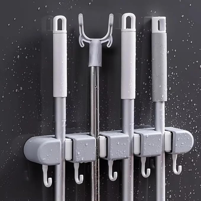 Broom Mop Holder Wall Mount Heavy Duty Tool Organizer for Home Kitchen Garage Bathroom with 4 Racks 5 Hooks