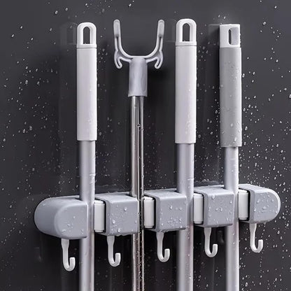 Broom Mop Holder Wall Mount Heavy Duty Tool Organizer for Home Kitchen Garage Bathroom with 4 Racks 5 Hooks