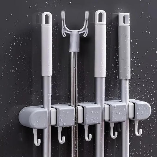 Broom Mop Holder Wall Mount Heavy Duty Tool Organizer for Home Kitchen Garage Bathroom with 4 Racks 5 Hooks