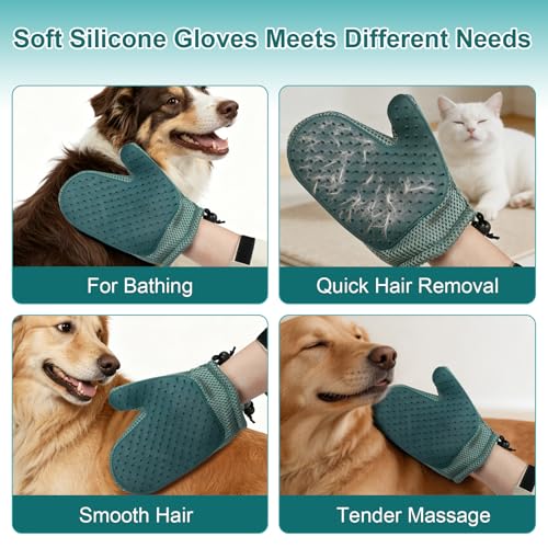 4-in-1 Pet Hair Remover Kit for Cat & Dog Fur Remover for Couch, Carpets & Clothing - Pet Hair Remover Grooming Glove & Pet Bath Scrubber with Shampoo Dispenser