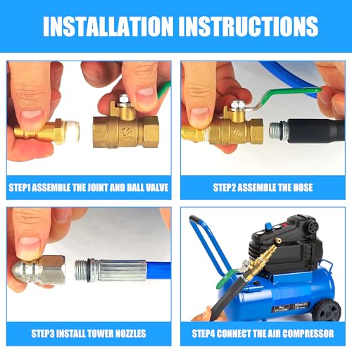 Dryer Vent Cleaner Kit - 32ft Pressure Hose + 1/4 Air Quick Connect + 2 Jetter Nozzle for Powerful Lint Removal, Fire Hazard Reduction & Energy Savings – Ideal for Cleaning Long Dryer Ducts - color: Blue