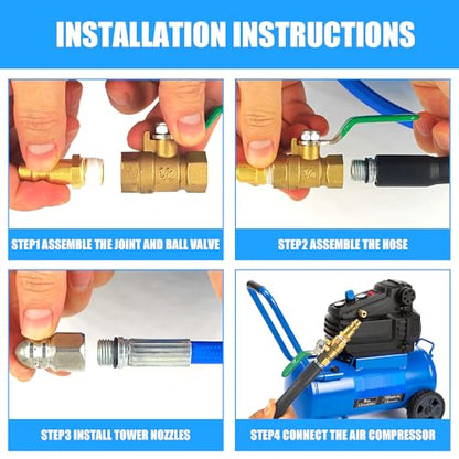 Dryer Vent Cleaner Kit - 32ft Pressure Hose + 1/4 Air Quick Connect + 2 Jetter Nozzle for Powerful Lint Removal, Fire Hazard Reduction & Energy Savings – Ideal for Cleaning Long Dryer Ducts - color: Blue
