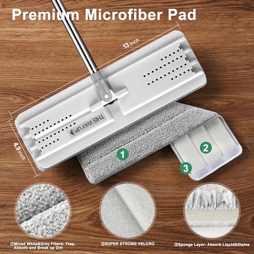 JOYMOOP Mops and Bucket with Wringer Set with 61" Mop Handle with Flexible 13" Flat Head with Flat Mop