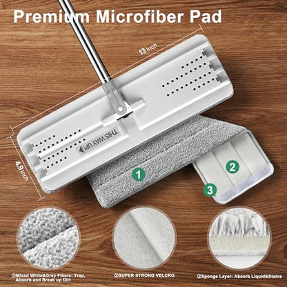 JOYMOOP Mops and Bucket with Wringer Set with 61" Mop Handle with Flexible 13" Flat Head with Flat Mop