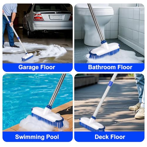 Floor Scrub Brush with Long Handle, 2 in 1 Deck Scrub Brush, Stiff Bristle Scrub Broom & Cleaning Brush for Tile Floor,Deck,Patio,Marble,Garage,Wall, Kitchen,Bathroom - size: 10"