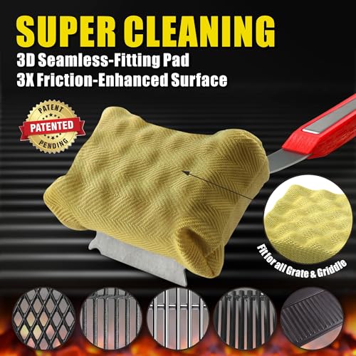 GRILLART Grill Brush Bristle Free. SteamWizards BBQ Replaceable Cleaning Head, Unique Seamless-Fit Scraper Tool for Cast Iron/Stainless-Steel Grates, Safe Barbecue Grill Cleaner-Red - color: Grill Brush & Scraper