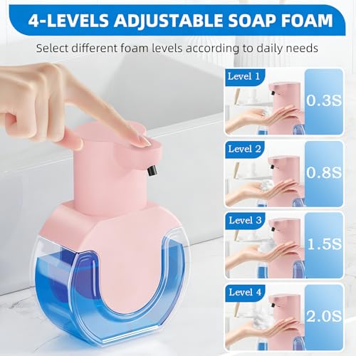 Automatic Soap Dispenser Touchless,Rechargeable Foaming Soap Dispenser,15oz/420ml Smart Hand Soap Dispensers,4-Level Adjustable,Wall Mount for Bathroom Kitchen Dish Soap,Hands-Free (Pink) - color: Pink, style: Foam