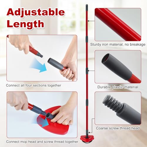DLAIMI Mop Handle Replacement for Ocedar, 4 Section 30" to 58" Extendable Length Mop Stick for Ocedar Spin Mops Refills and Brooms Floor Cleaning, Include Base and Scrub Brush - size: Mop Handle&Brush&Base